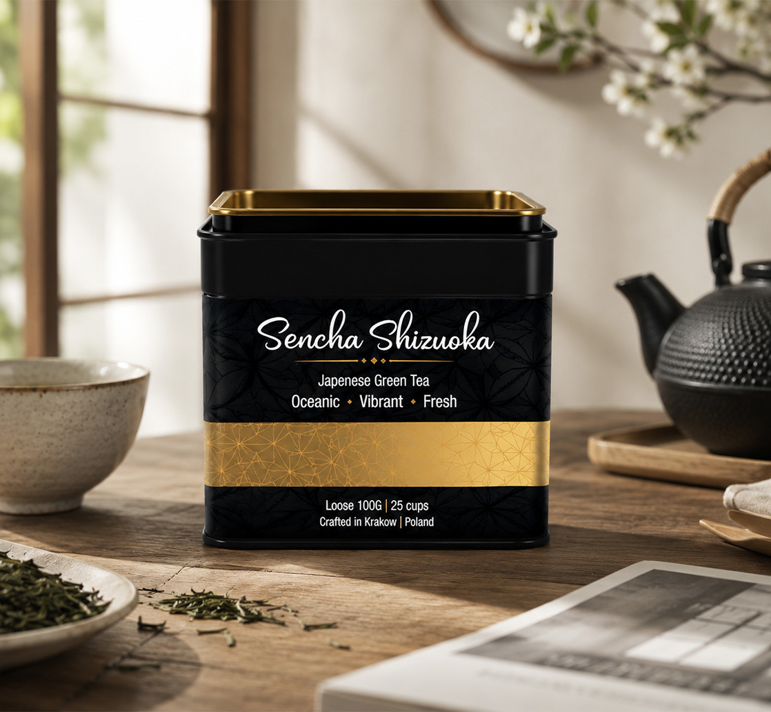 Sencha Shizuoka Leo Tea w opakowaniu prezentowym